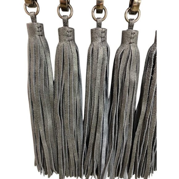 Zac Posen Heavy Tassel Brushed Black Leather Shoulderbag Clutch Hand Strap - Picture 3 of 11